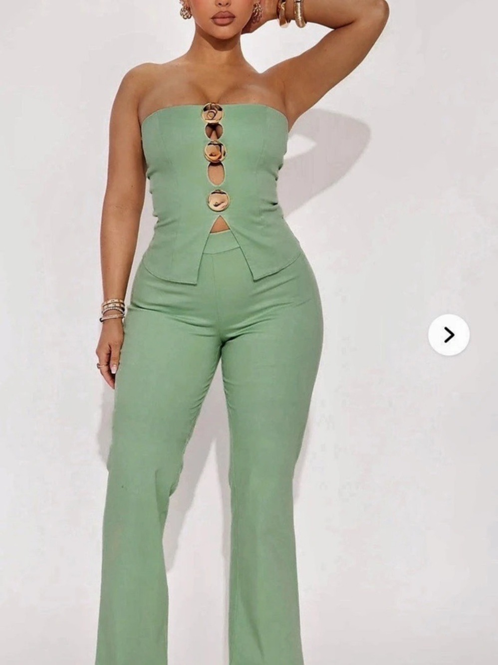 Fashion Nova Olivia Denim Pant Set Strapless Green Jumpsuit